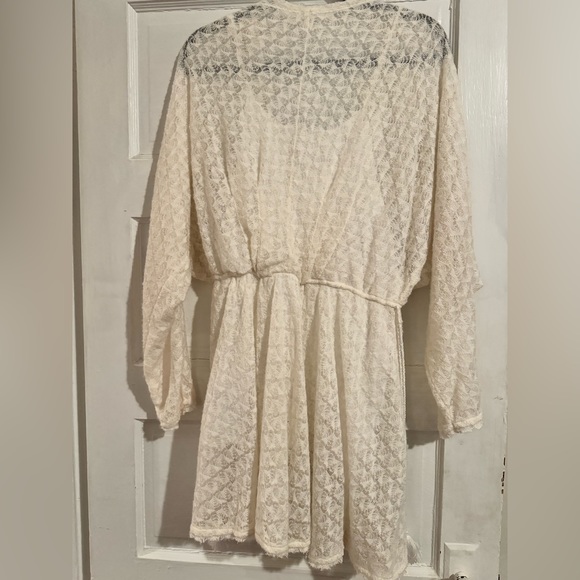 Free People Snug Bug Faux Wrap Mini Sweater Dress Cream Lace Tassel Boho - Picture 10 of 10